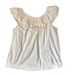 Old Navy Girl’s Cream Off The Shoulder Top Pom Pom Trim Size Large (10-12)